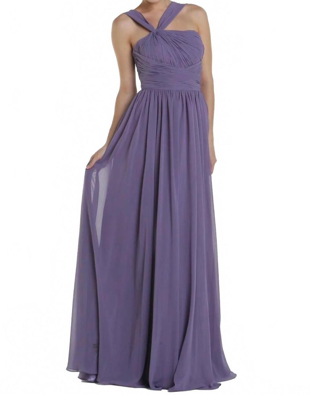 NEW POLY USA one strap chiffon gown in dusty lilac